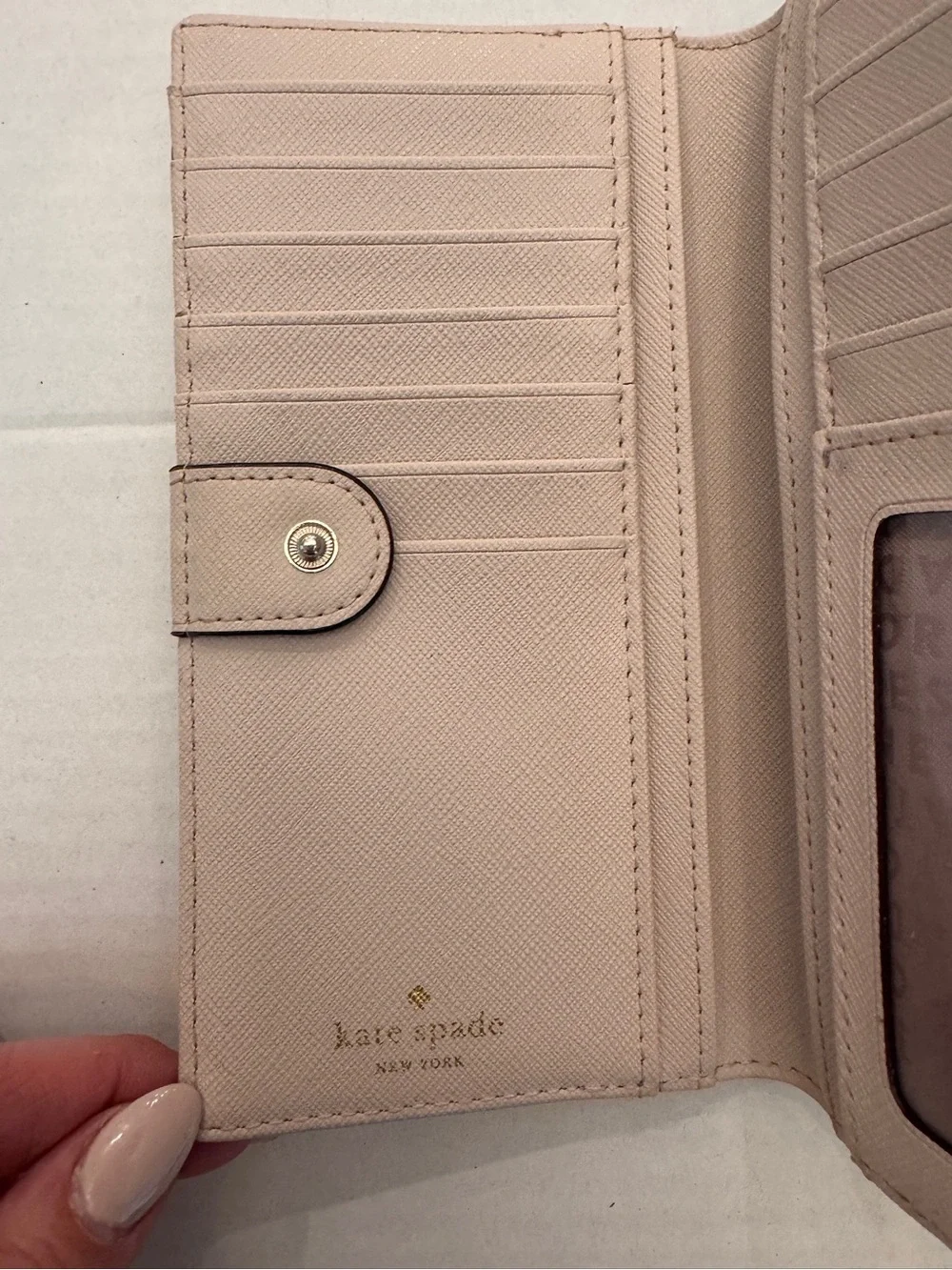 Kate Spade New York Beige Zip-Around Wristlet Wallet with Logo Accent Wristlet